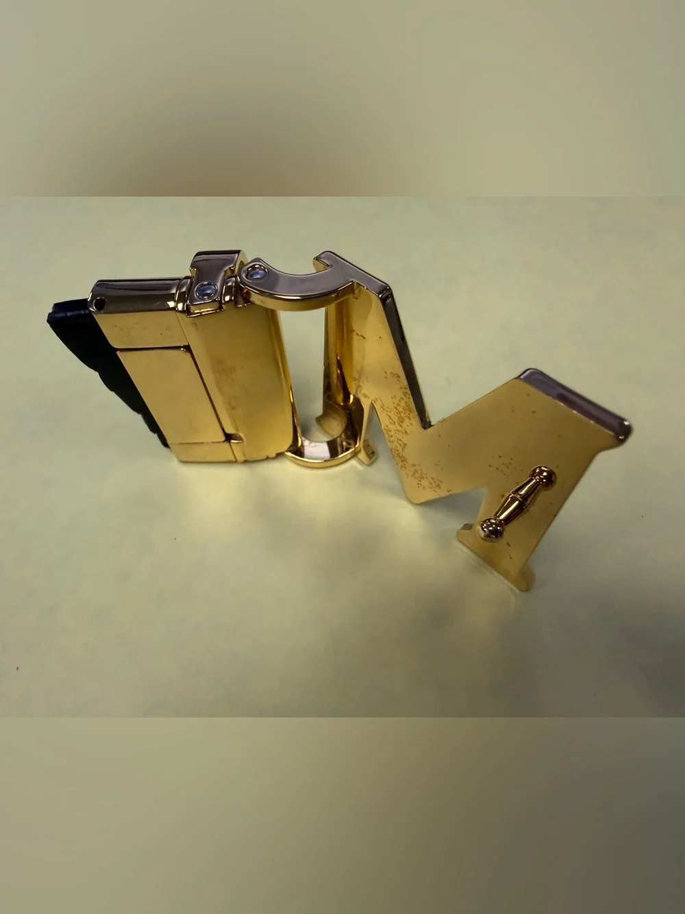MCM Gold Tone Initial “M” Automatic Ratchet Belt Buckle Designer Logo